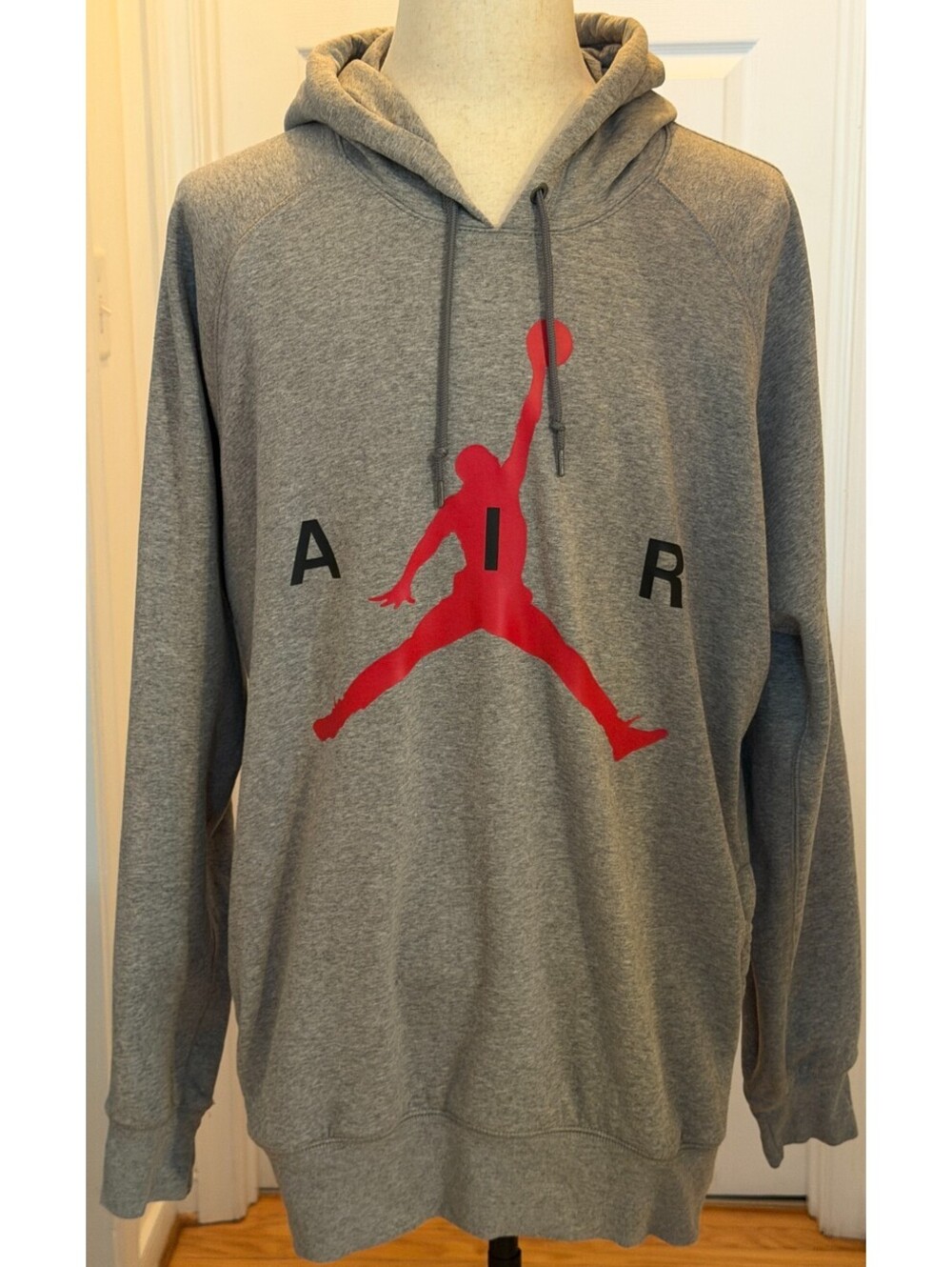Nike Air Jordan Mens XXL Pullover Hoodie Gray Red Jumpman Graphic Sweatshirt